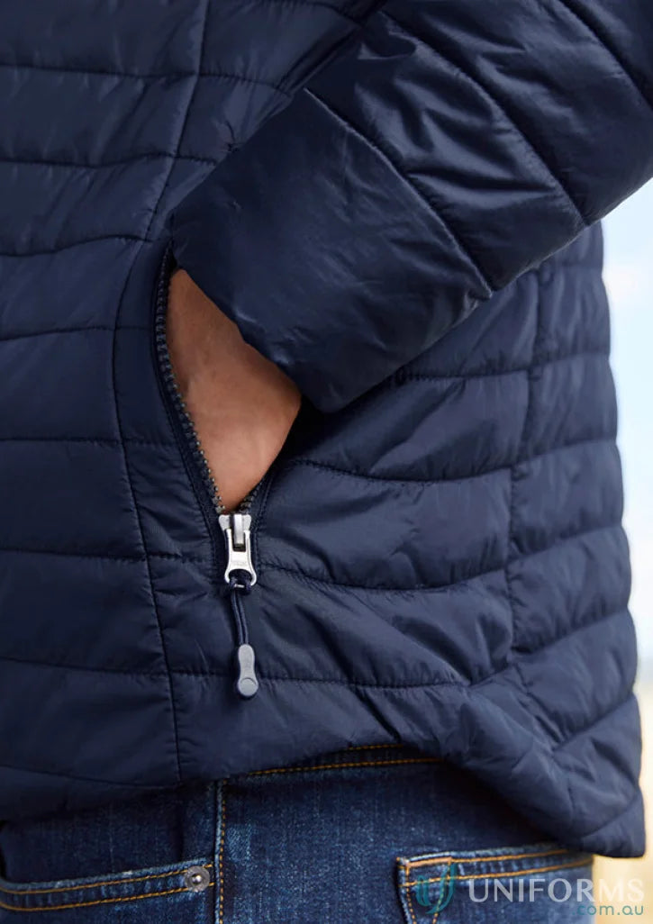 Navy quilted Expedition Jacket J750M with zippered pocket, perfect to stay warm in mens expedition collection