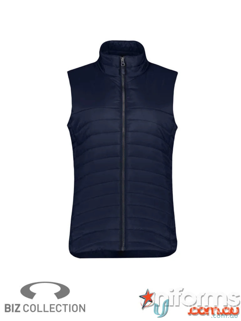 Navy blue quilted women’s expedition vest from Biz Collection in the Expedition Vest lineup