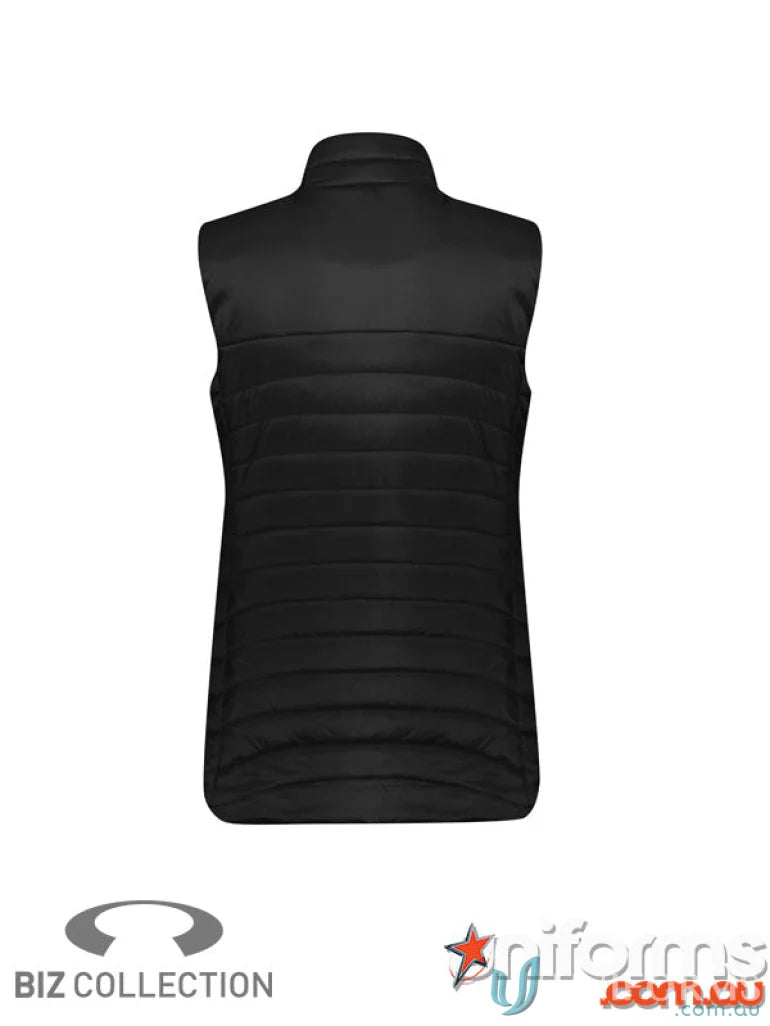 Sleeveless black puffer vest from Biz Collection Women’s Expedition Vest line for outdoor style