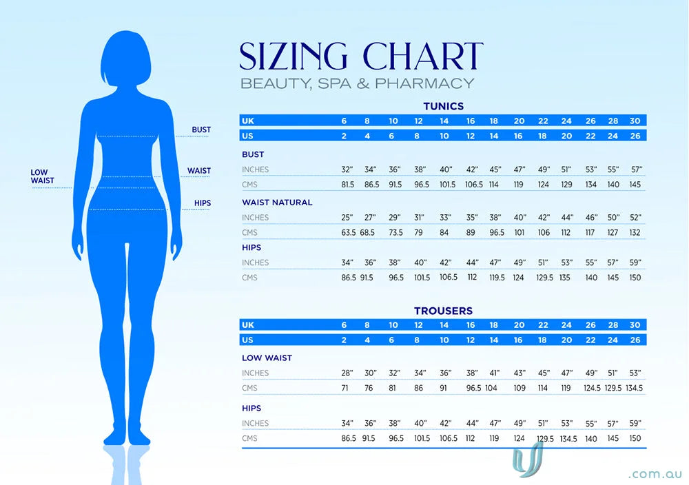 Sizing chart for Exquisite Linen-Look Tunic showcasing linen-look fashion fabric options