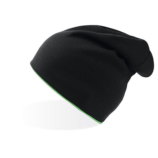 Extreme Beanie black knit with green trim - perfect for your marketing info sheet