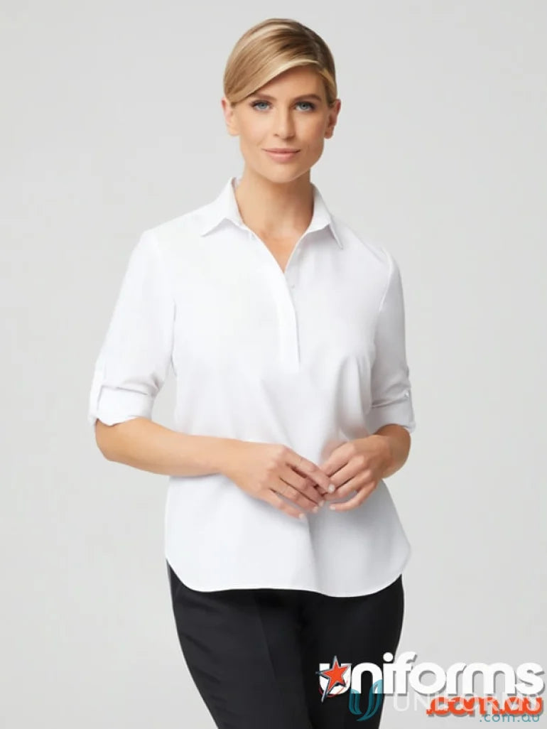 Ezylin L/S Meghan white collared shirt ideal for work uniforms and workwear