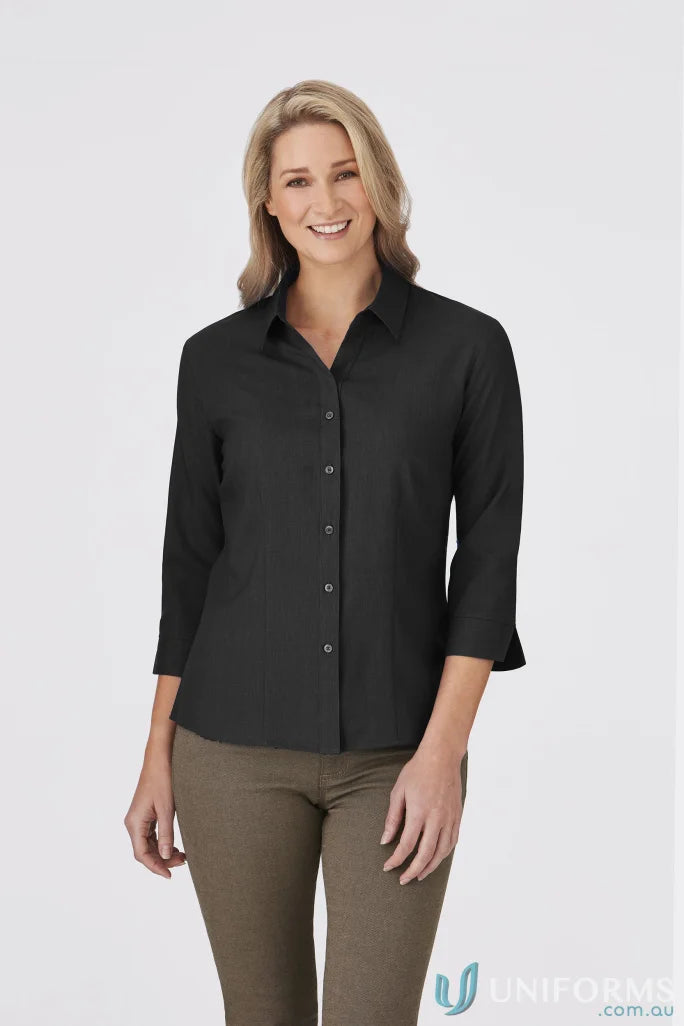 Ezylin Ladies 3Qtr Shirt with shaped hem and open neckline, perfect work uniform