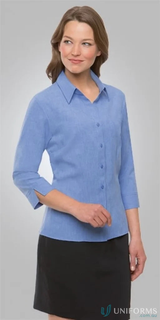Woman in Ezylin Ladies 3Qtr Shirt with shaped hem and open neckline, perfect work uniform