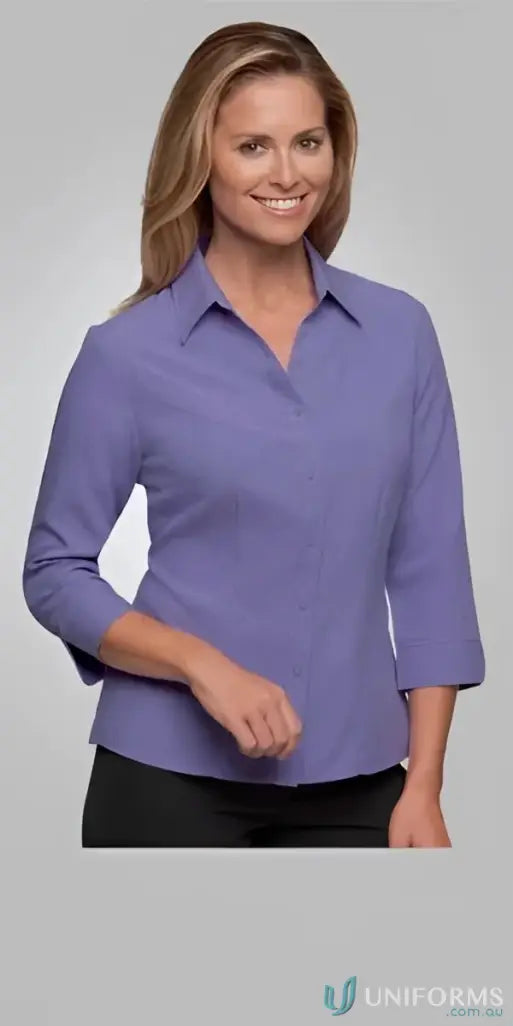 Ezylin Ladies 3Qtr Shirt in lavender with shaped hem and open neckline for work uniforms