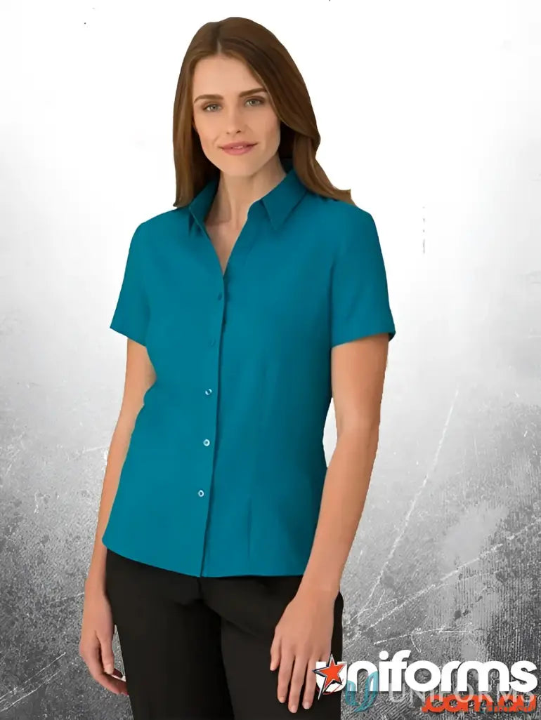 Teal short-sleeved shirt from Ezylin Ladies S/S Shirt, perfect for work uniforms and workwear