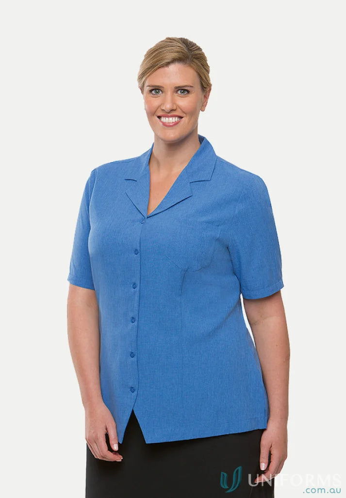 Ezylin Overblouse Ladies SS Shirt with breathable polyester, revere collar, perfect for medical uniforms