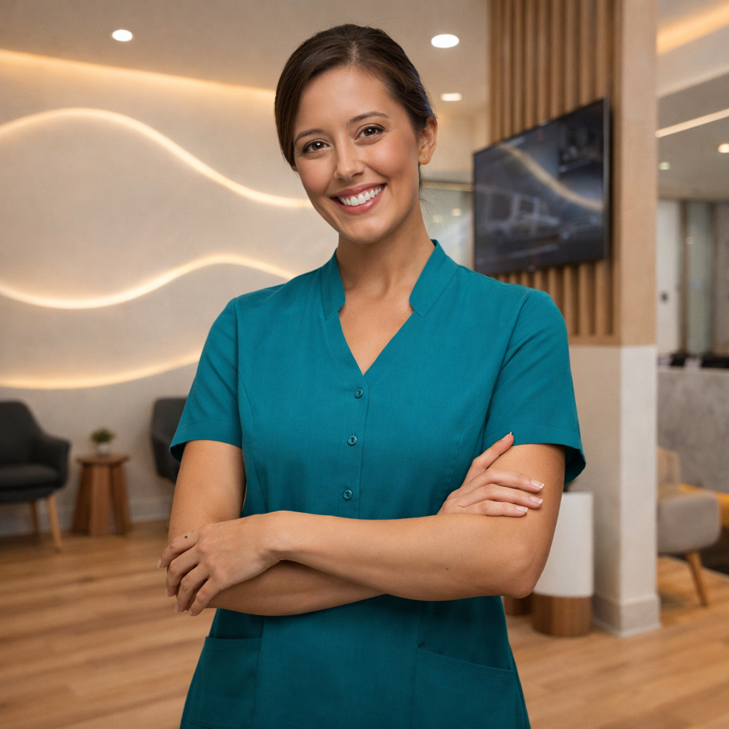 Ezylin Tunic teal short-sleeved breathable polyester uniforms top