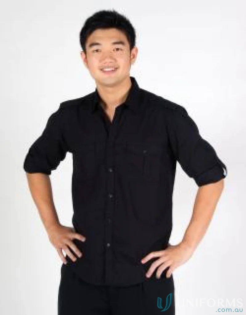 Black button-down Black shirt from Fashion Military LS Shirt for casual wear