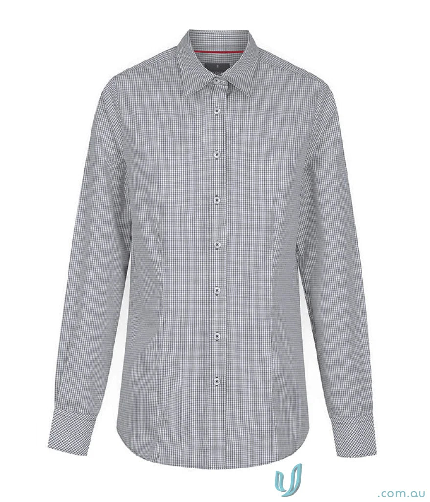 Gray and white checkered Fawkner Micro Check LS Shirt with silk protein fabric