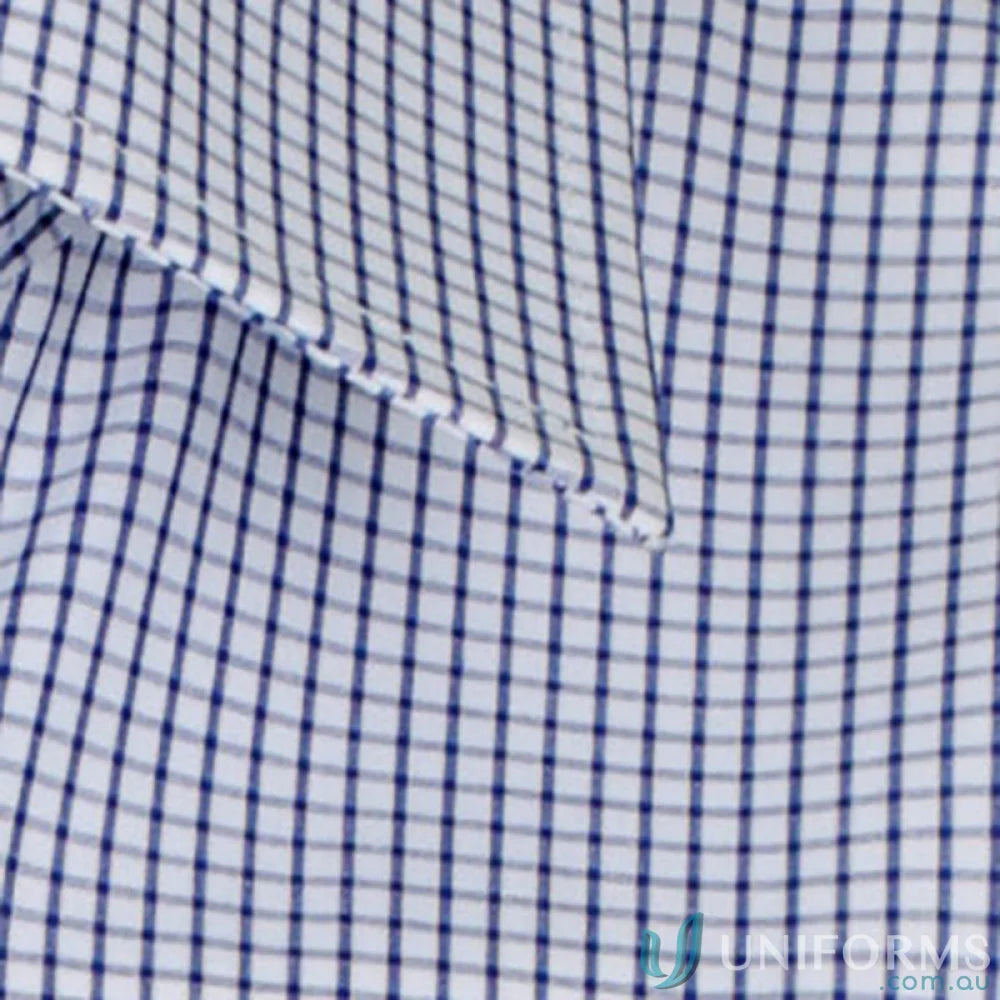 Fawkner Micro Check LS Shirt with blue and white checkered fabric, silk protein easy iron