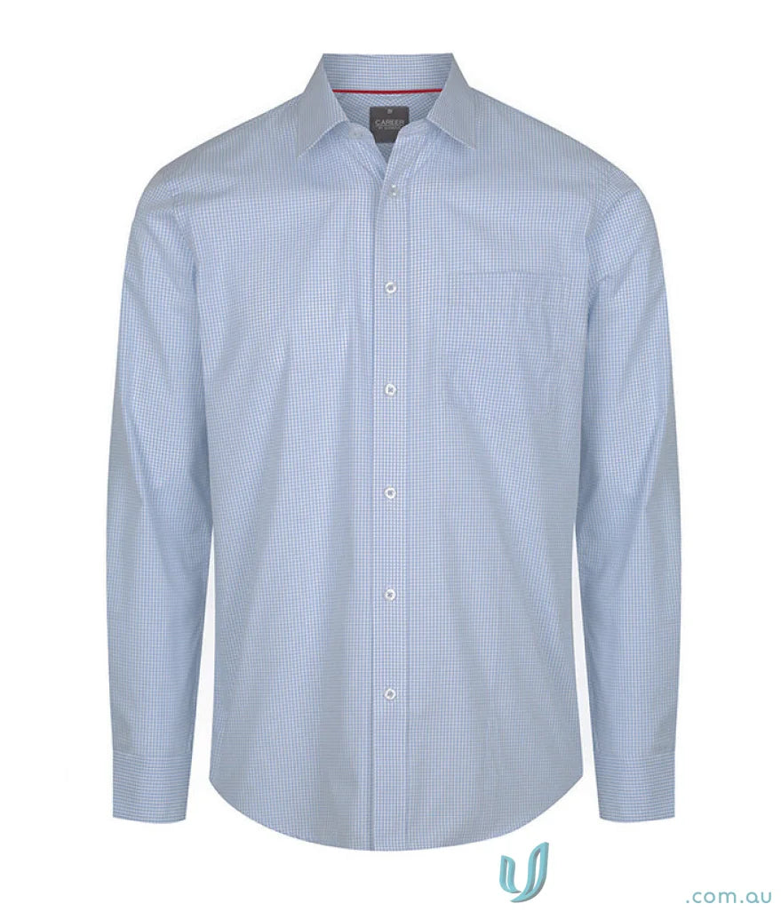Light blue Fawkner Micro Check LS Shirt with easy iron silk protein fabric