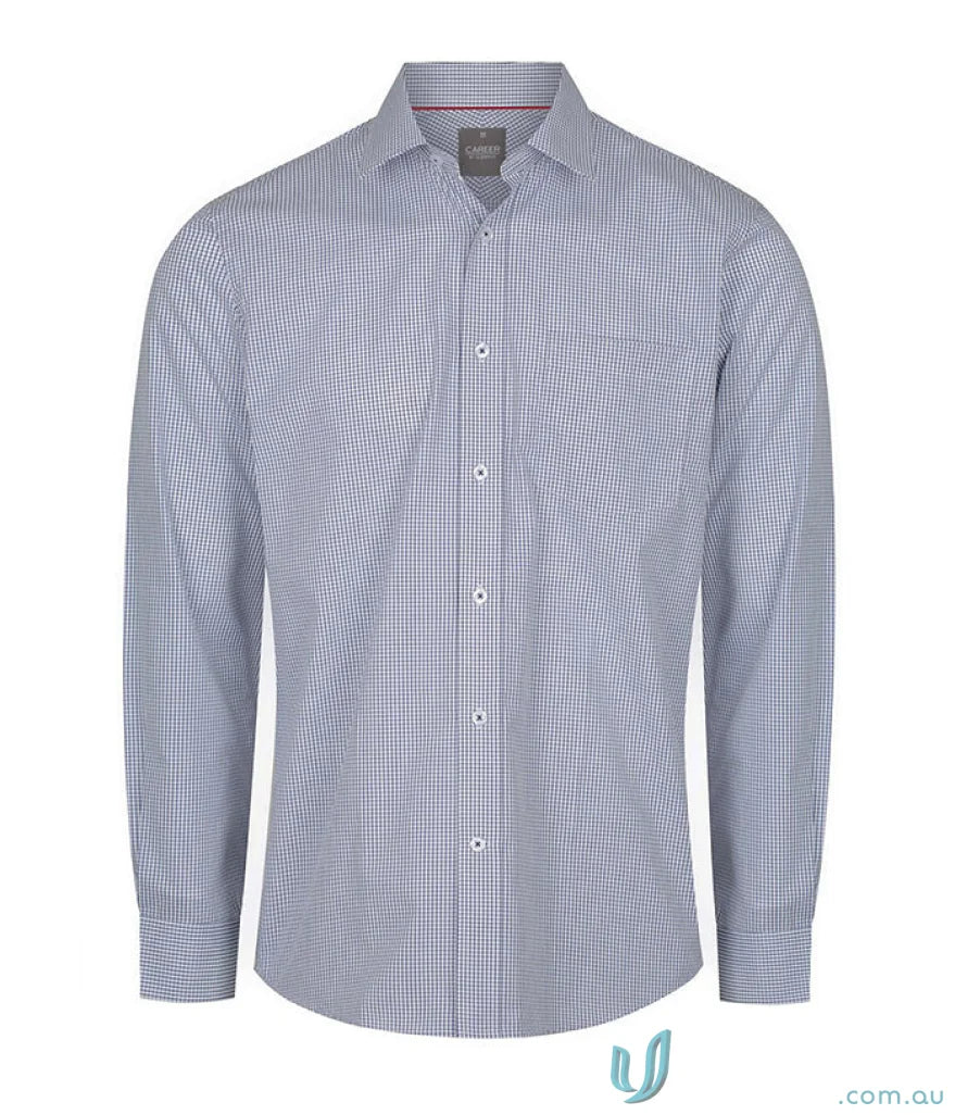 Fawkner Micro Check LS Shirt, long sleeve button-down micro check shirt for easy iron silk protein feel