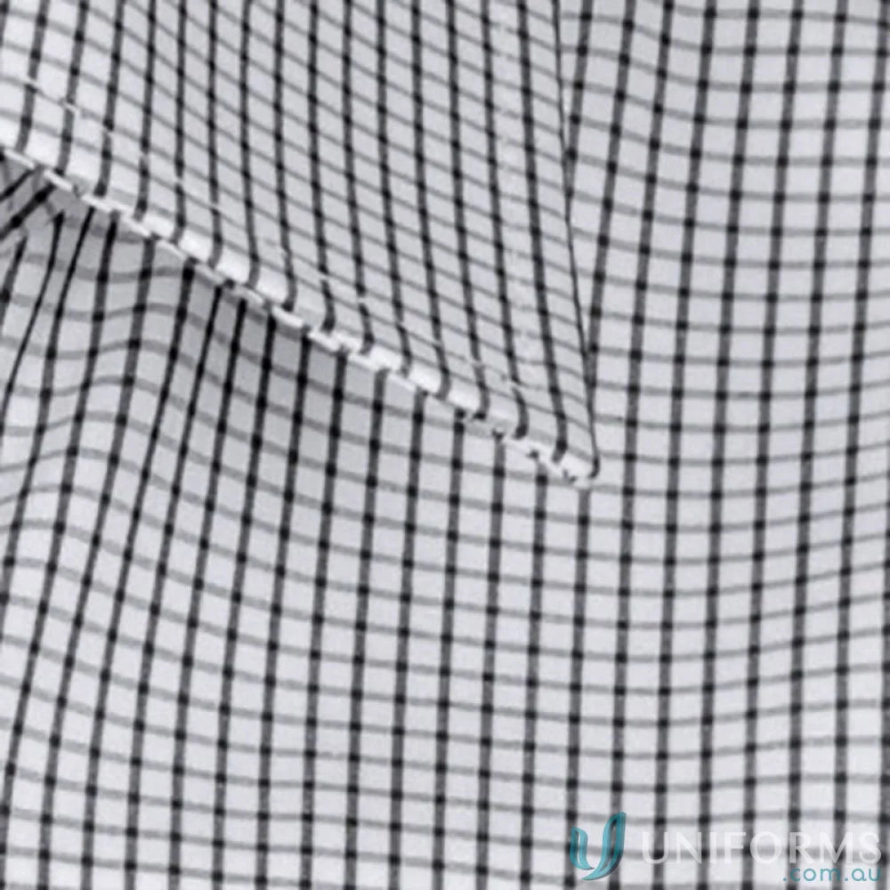 Black and white checkered fabric from Fawkner Micro Check LS Shirt, easy iron silk protein feel