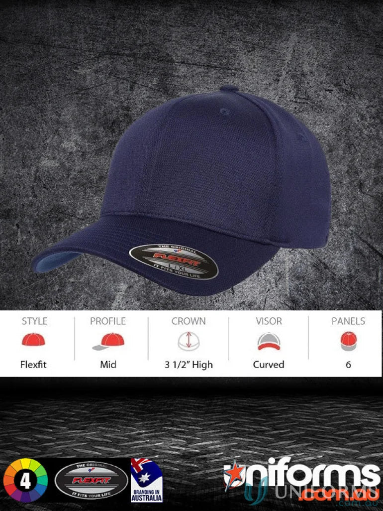 Navy blue Flexfit cool fit dry flex cap for sporty, quick-dry comfort