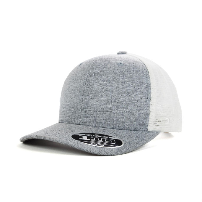 Flexfit Mesh Back Cap: gray white trucker hat for workwear uniforms