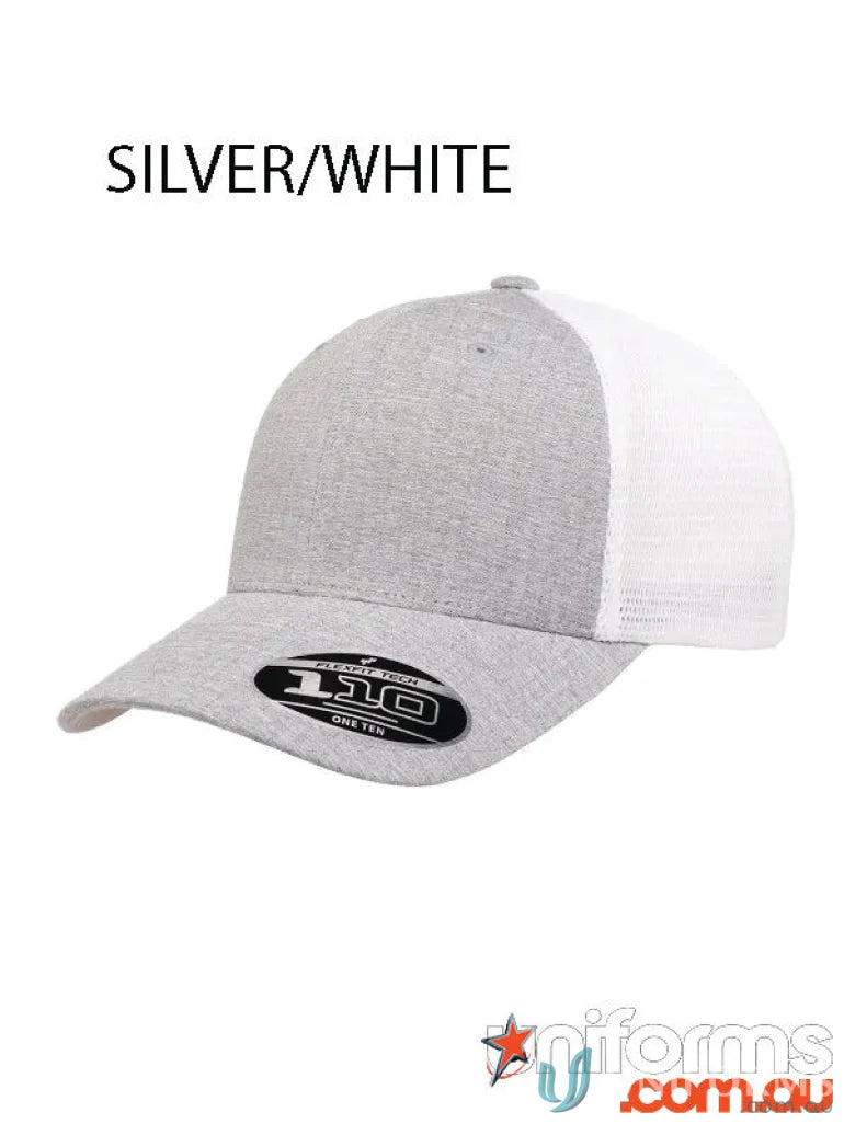 Silver and white Flexfit Mesh Back Cap for branding, uniforms, and workwear styles