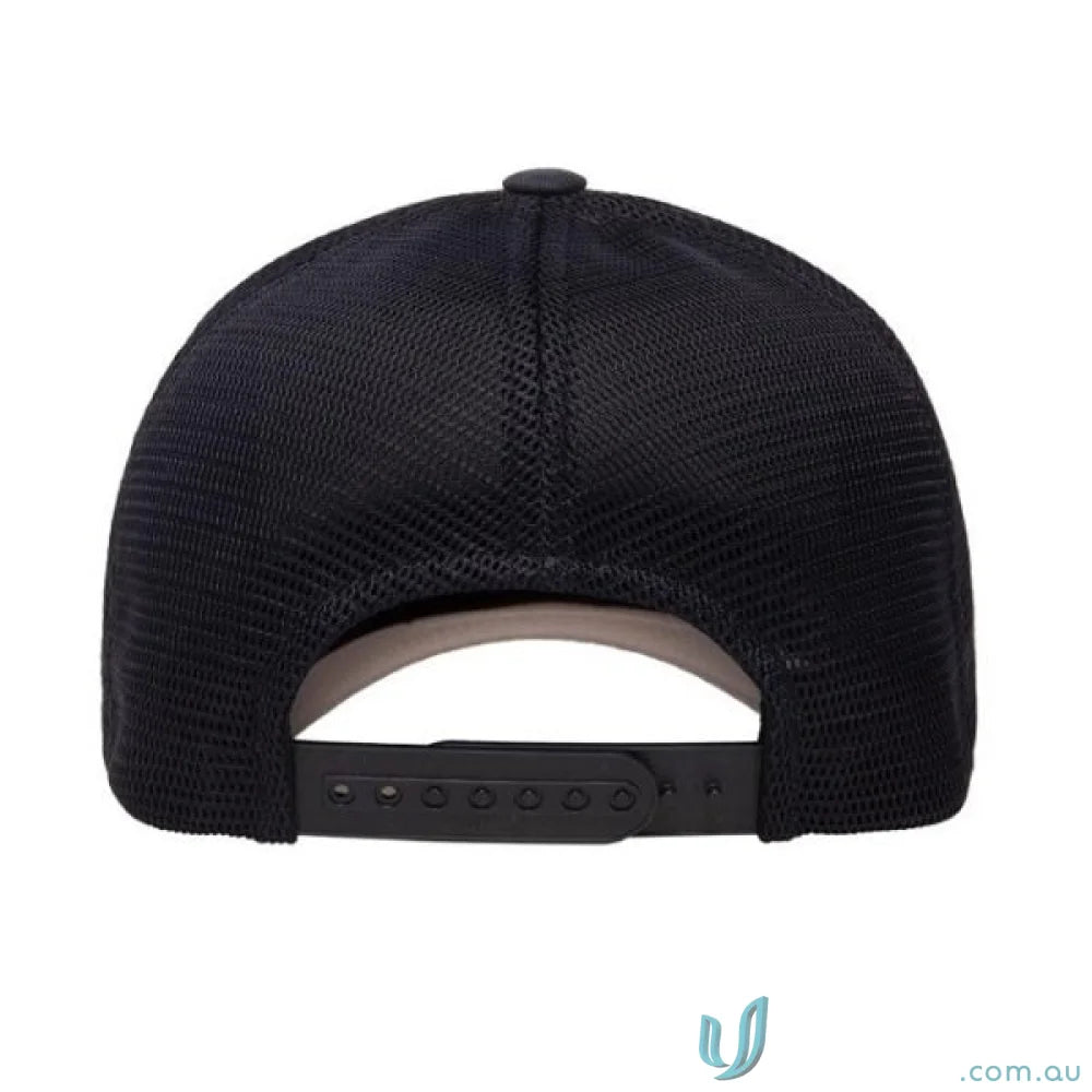 Black FlexFit Mesh Snap Back Cap with adjustable snap closure and mesh back