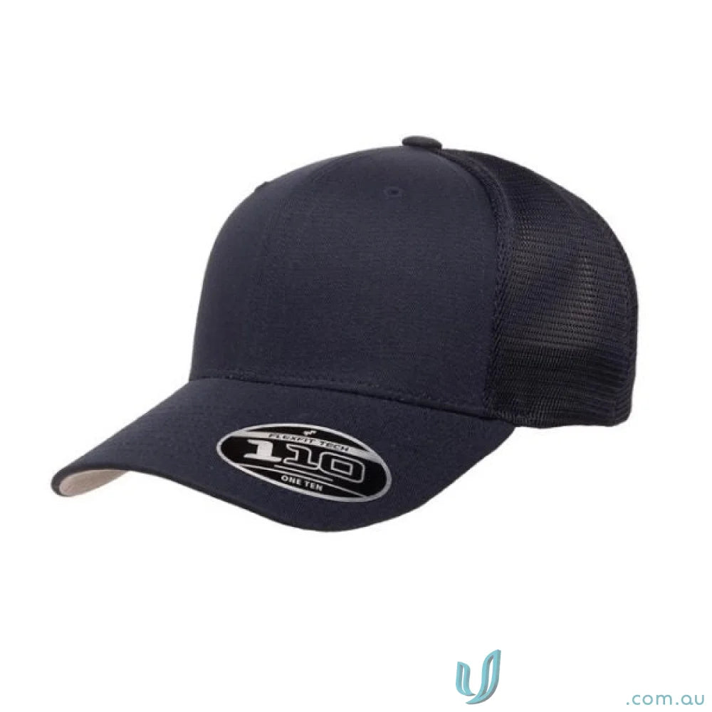 Dark blue FlexFit Mesh Snap Back Cap with silver 110 emblem and mesh back