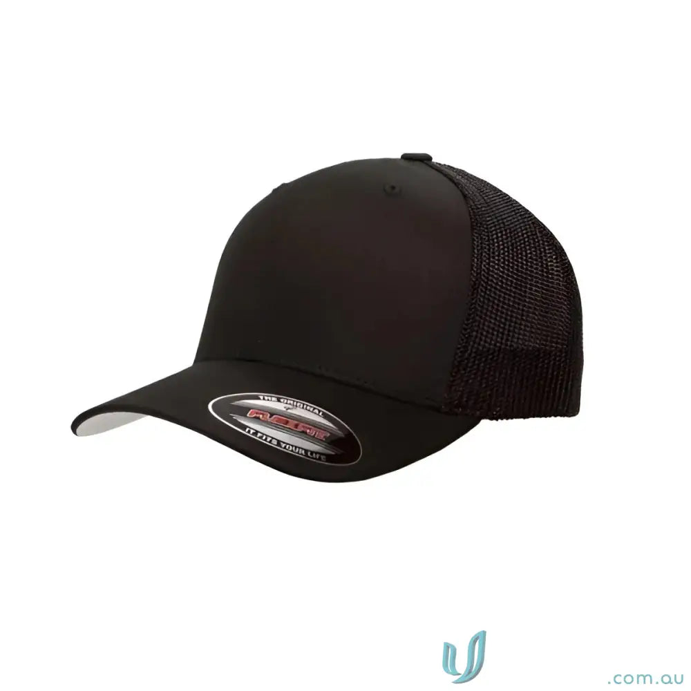Black mesh-back baseball cap, Flexfit Mesh Trucker Cap for ultimate style and comfort