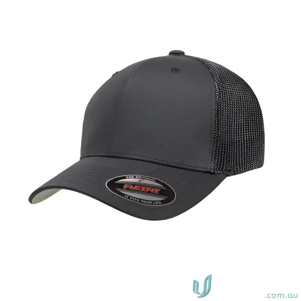 Gray Flexfit Mesh Trucker Cap showcasing the comfy flexfit mesh trucker style