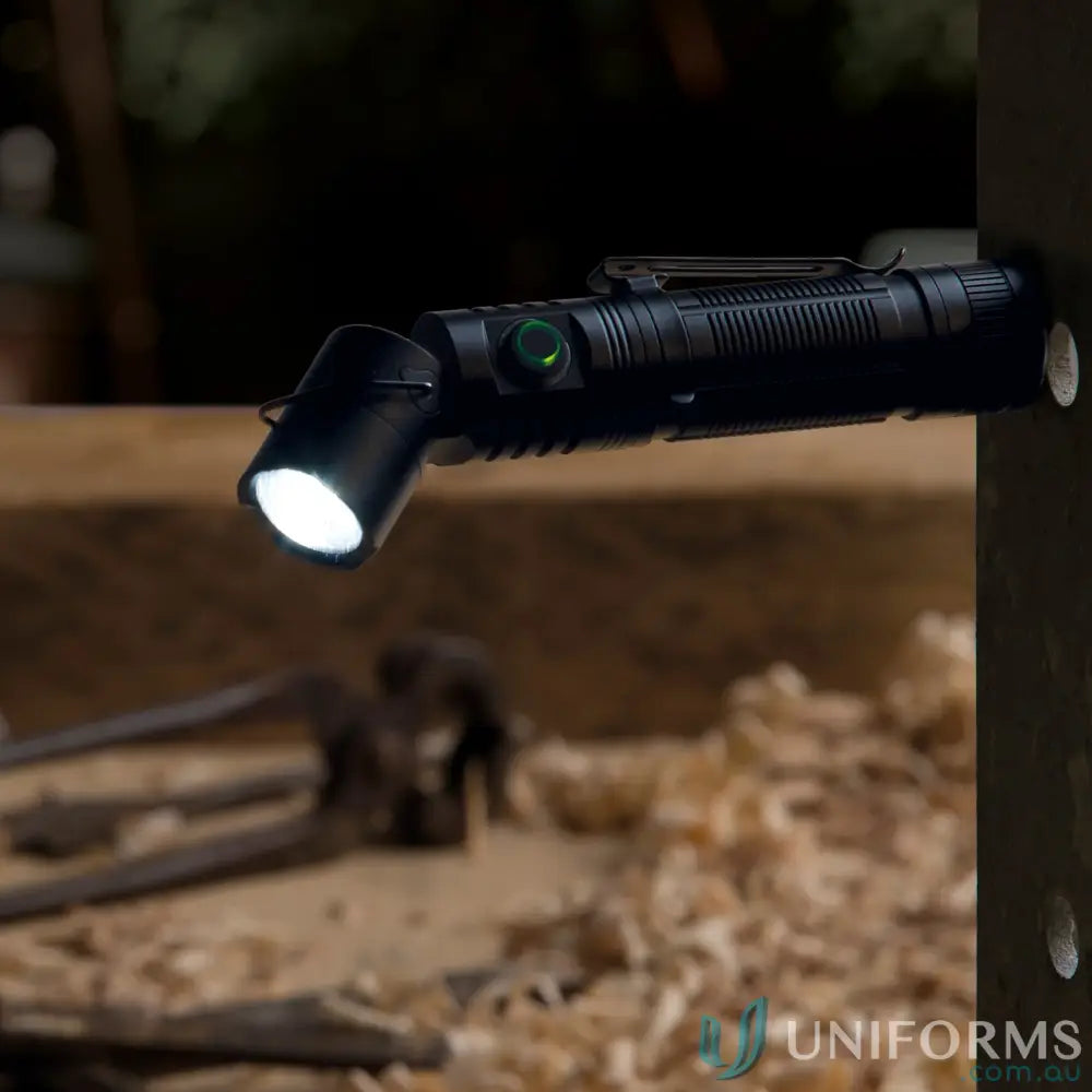 Black FlexLight Tiltable Rechargeable Torch with magnetic base for workwear and uniforms