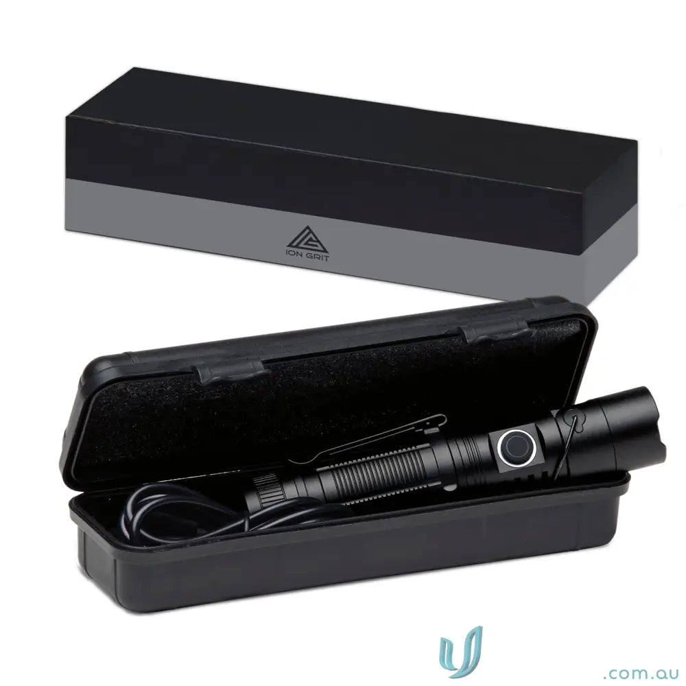 Black FlexLight Tiltable Rechargeable Torch with Magnetic Base in case for workwear uniforms