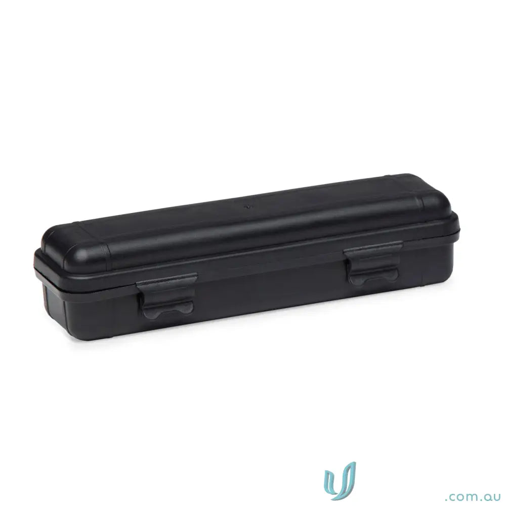 Black plastic storage case with latches for FlexLight Torch with magnetic base and workwear use