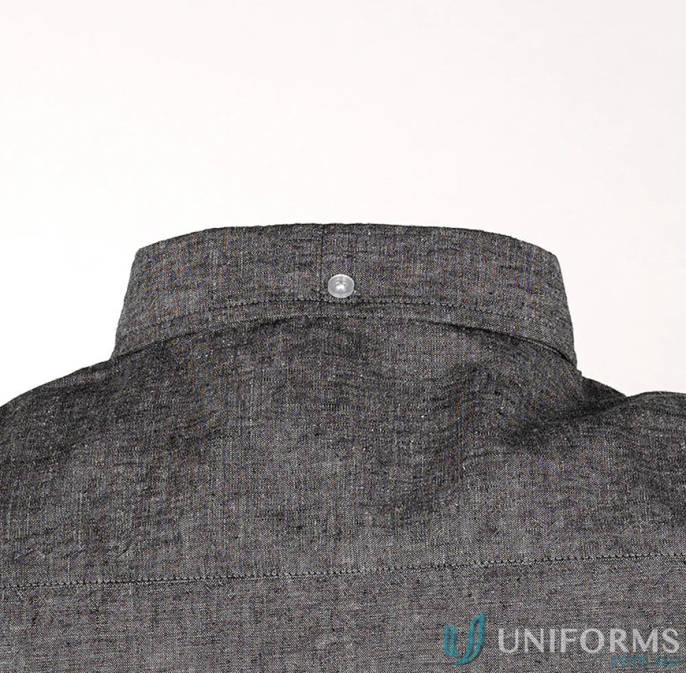 Gray linen shirt back view of w71 men’s Floyd LS Linen cotton shirt