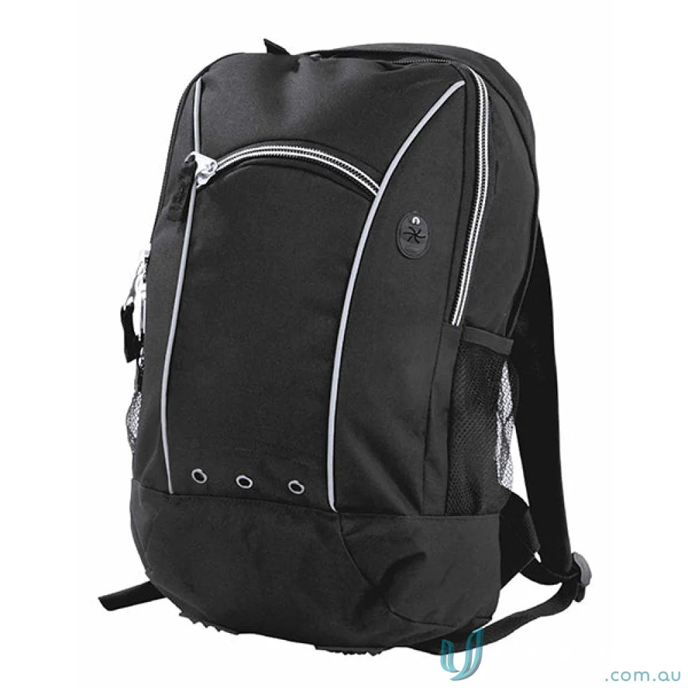 Black Fluid Backpack with white trim for bag orders and uniforms on the go