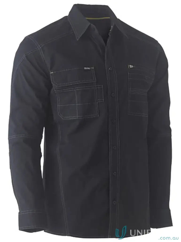 Men’s black Flx & Move Utility Work Shirt with white stitching and chest pockets