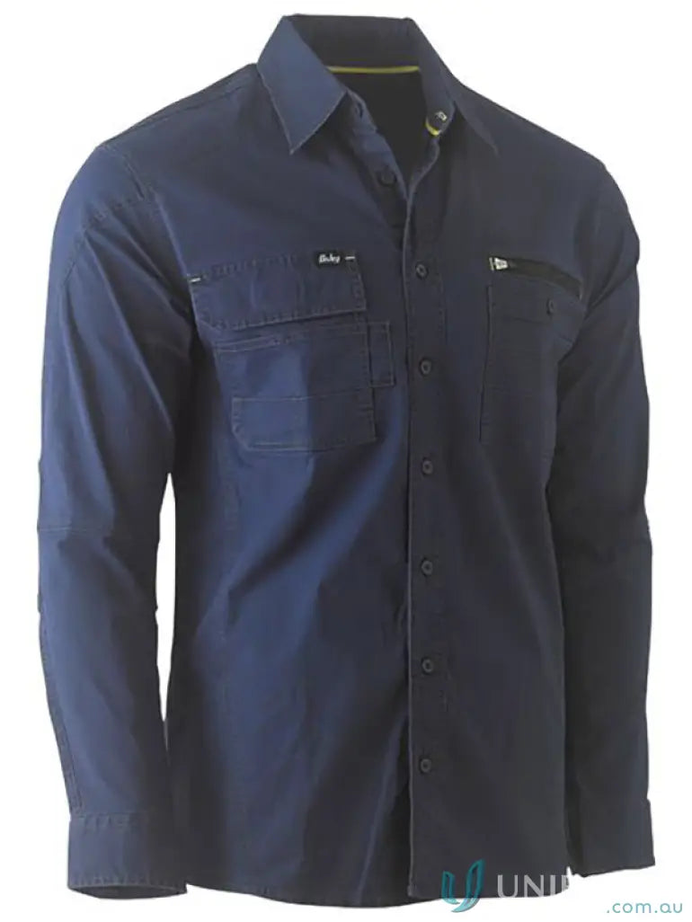 Dark blue Flx & Move Utility Work Shirt with chest pockets and active fit style