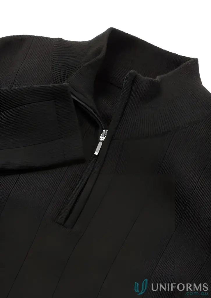 Black ribbed zip merino rich half zip sweater with stand collar from FMIG EMB line