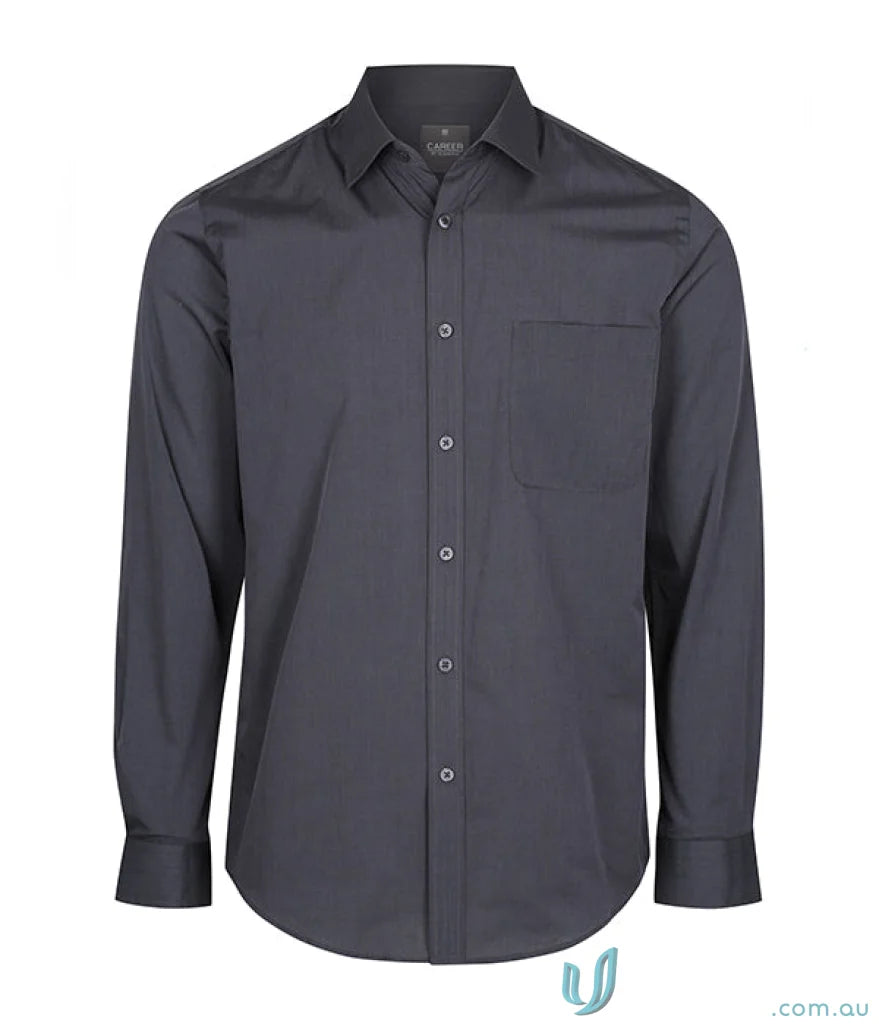 Gray long-sleeved dress shirt with contemporary fit from FMV EMB Mens LS Shirt collection