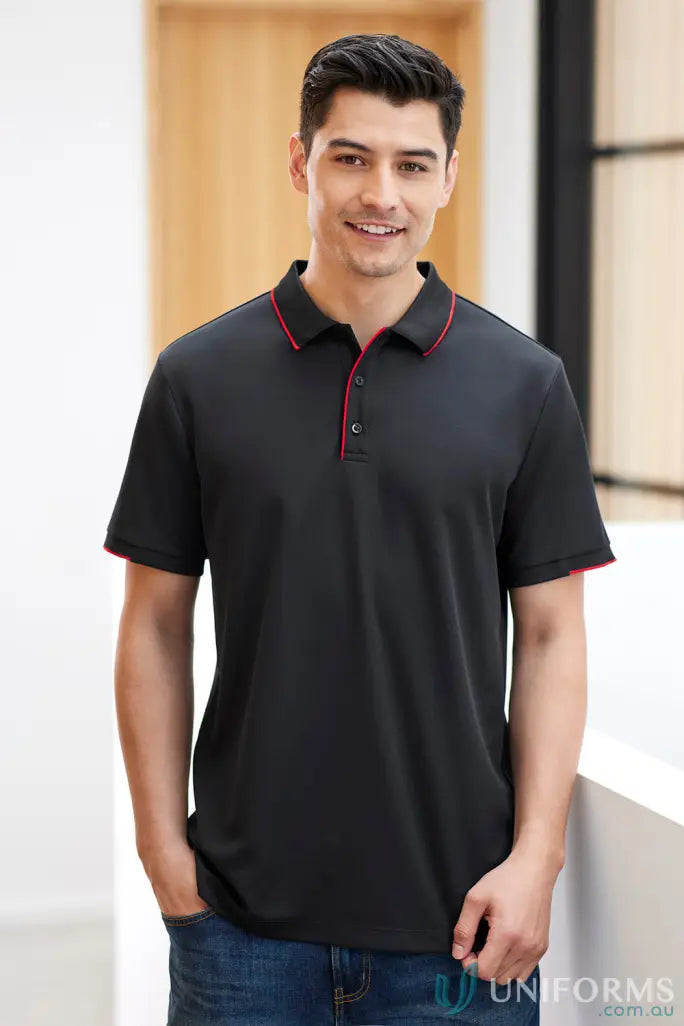 Black Focus Polo shirt with red trim from Biz Collection for a professional look