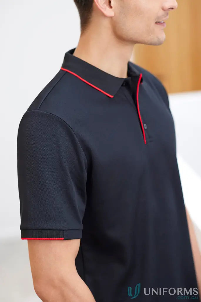 Focus Polo black polo shirt with red trim from Biz Collection for a professional look