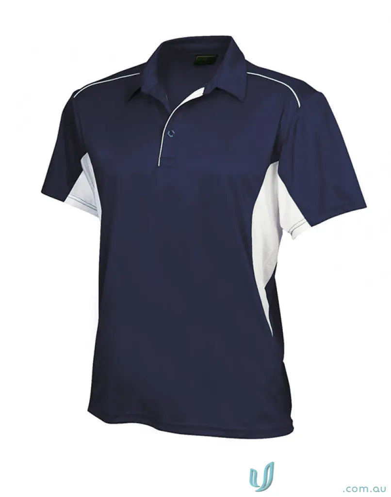 Navy and white short-sleeved Freshen Polo shirt for uniforms and workwear with unmatched comfort