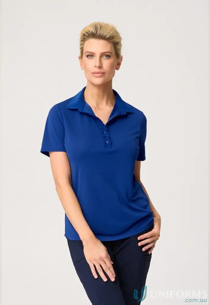 Bella short sleeve polo top in polyester matte jersey, perfect for all-day comfort