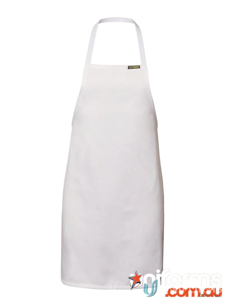 White full-length apron with neck loop and waist ties, perfect for reliable workwear uniforms