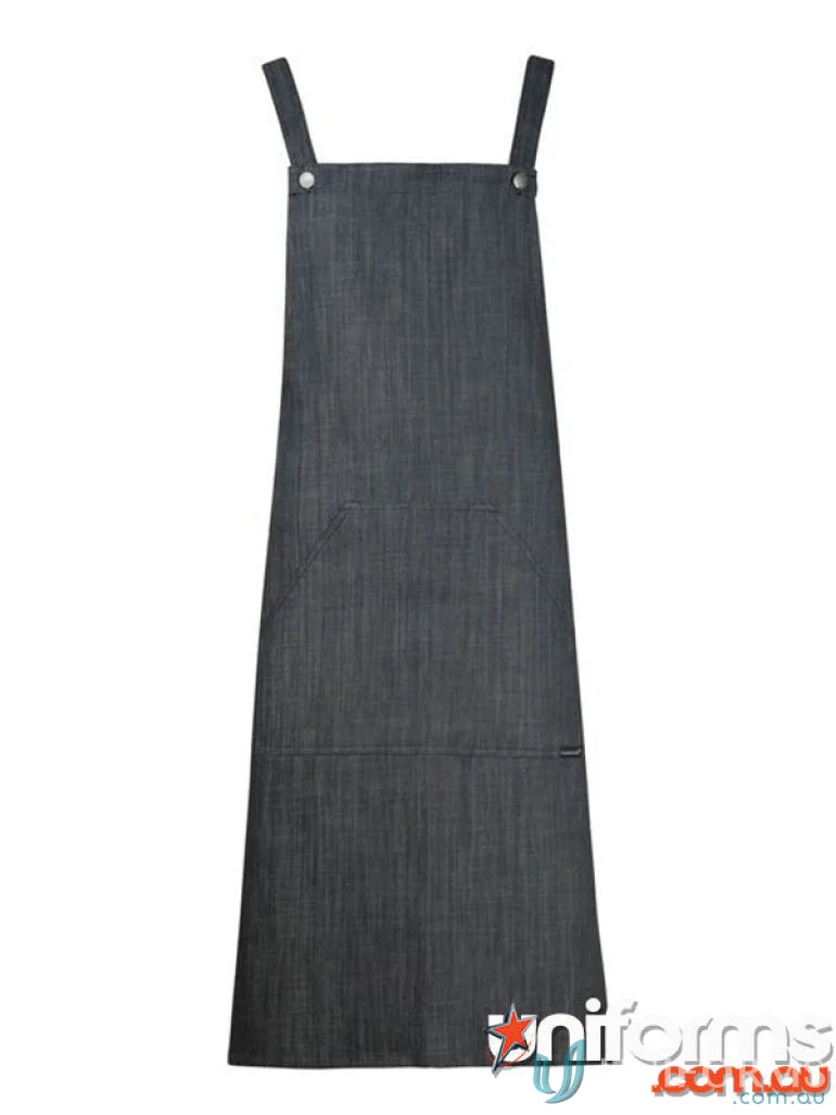 Dark denim bib apron with straps, perfect workwear for chefs and bartenders