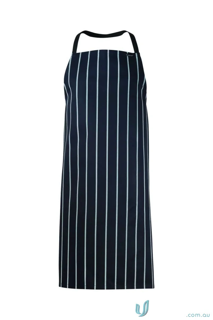 Navy and white striped cafe stripe apron with herringbone tape ties for chefs or bartenders