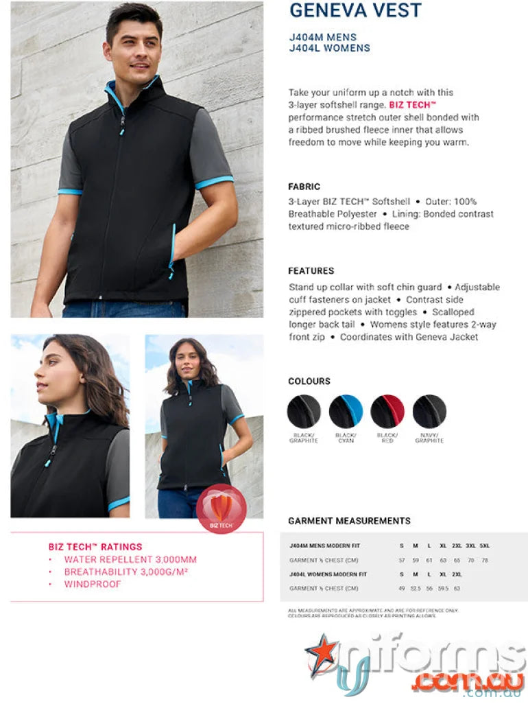 Geneva Softshell Vest info from J404M Collection Men’s Biz Collection Men’s