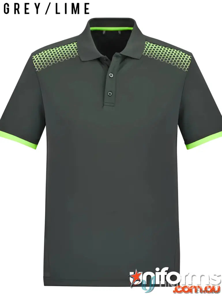Grey and lime Galaxy Polo short sleeve polo with p900ms fabric for comfy style