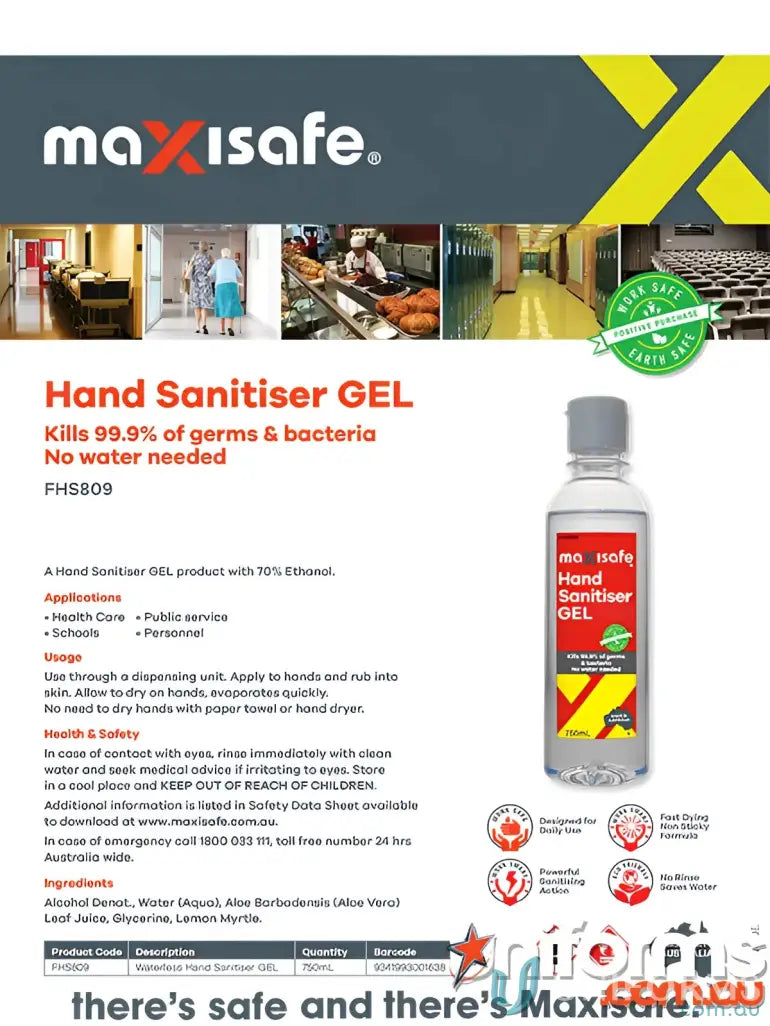 Gel Hand Sanitiser 750ml bottle sanitiser gel for uniforms and hand hygiene