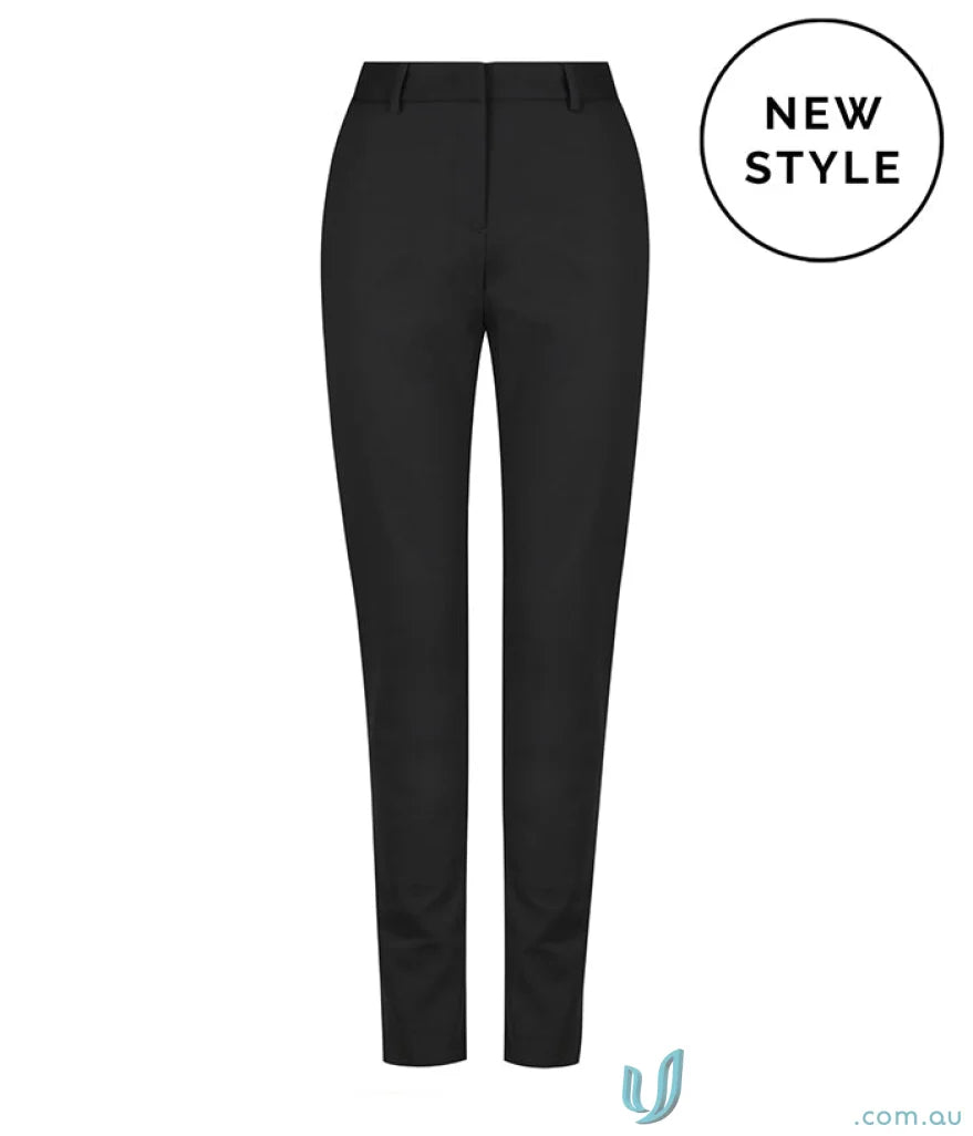 Black full-length slim tailored pants with welt pockets offer a sleek and stylish look