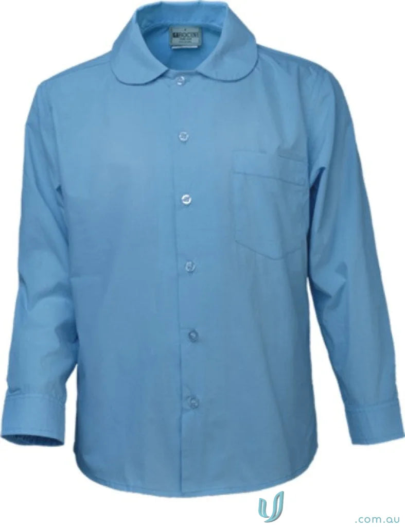 Light blue girls Peter Pan collar long-sleeve school shirt with buttons