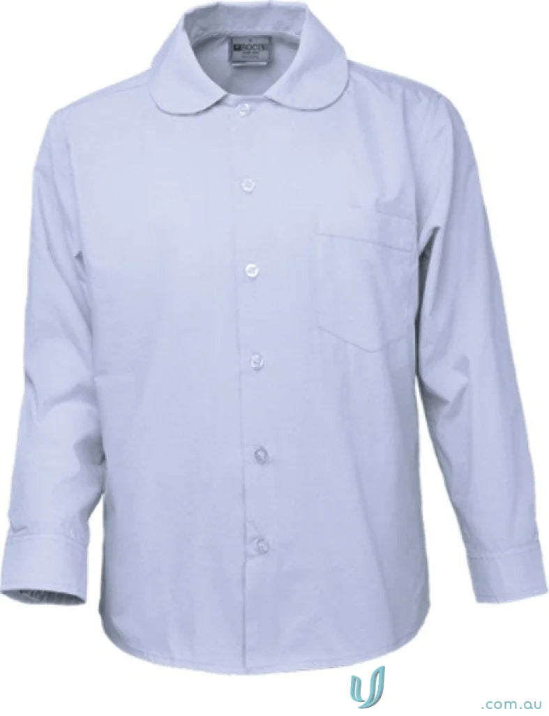 Light blue girls Peter Pan collar long sleeve school shirt with chest pocket