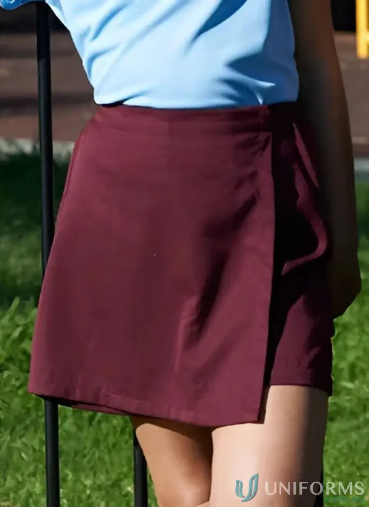 Maroon mini wrap school skort for girls perfect for school and casual wear