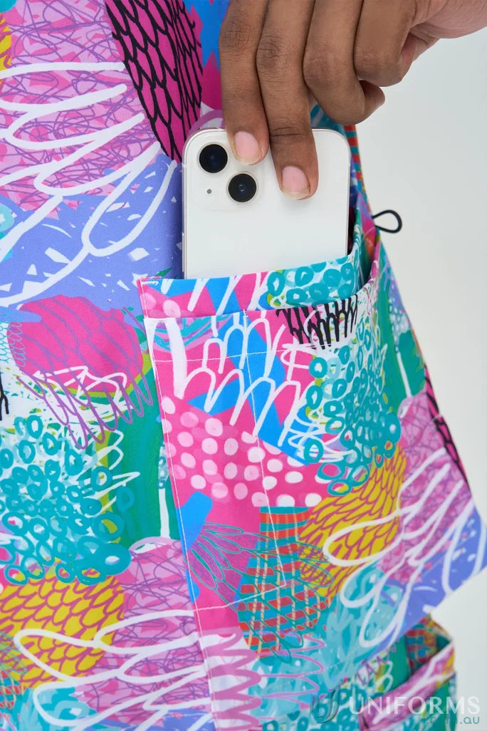 Vibrant abstract patterned Gliding Bunjil Inclusive Top with side pocket for smartphone