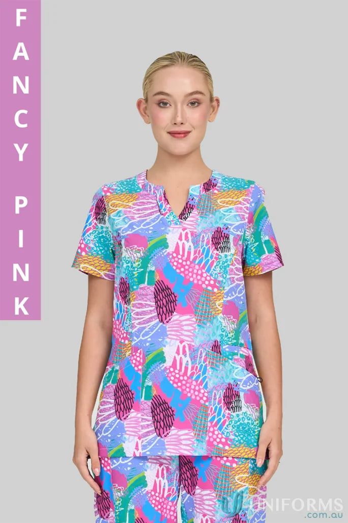 Women in colorful Gliding Bunjil Ladies Fit medical scrubs for stylish uniforms